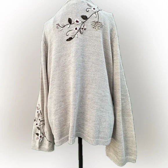 Coldwater Creek Beige Cardigan Floral Embroidery Cottagecore Cabincore.  Sz L - Picture 15 of 16